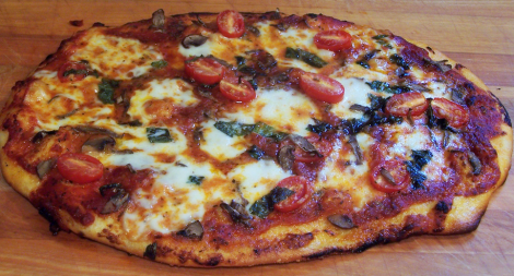 Fresh Mozzarella Tomato Basil and Mushroom Pizza