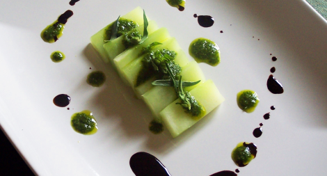 Blanched Broccoli Stalks With Basil Tarragon Pesto and Balsamic Reduction