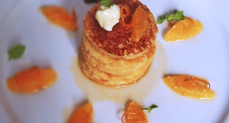 Buttermilk Pancakes Soaked in Grand Marnier Orange and Cardamom Maple Syrup