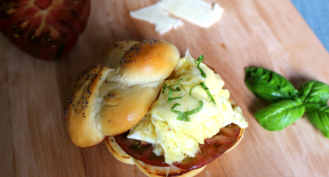 Egg Cheese and Tomato Sandwich on a Homemade Kaiser Roll
