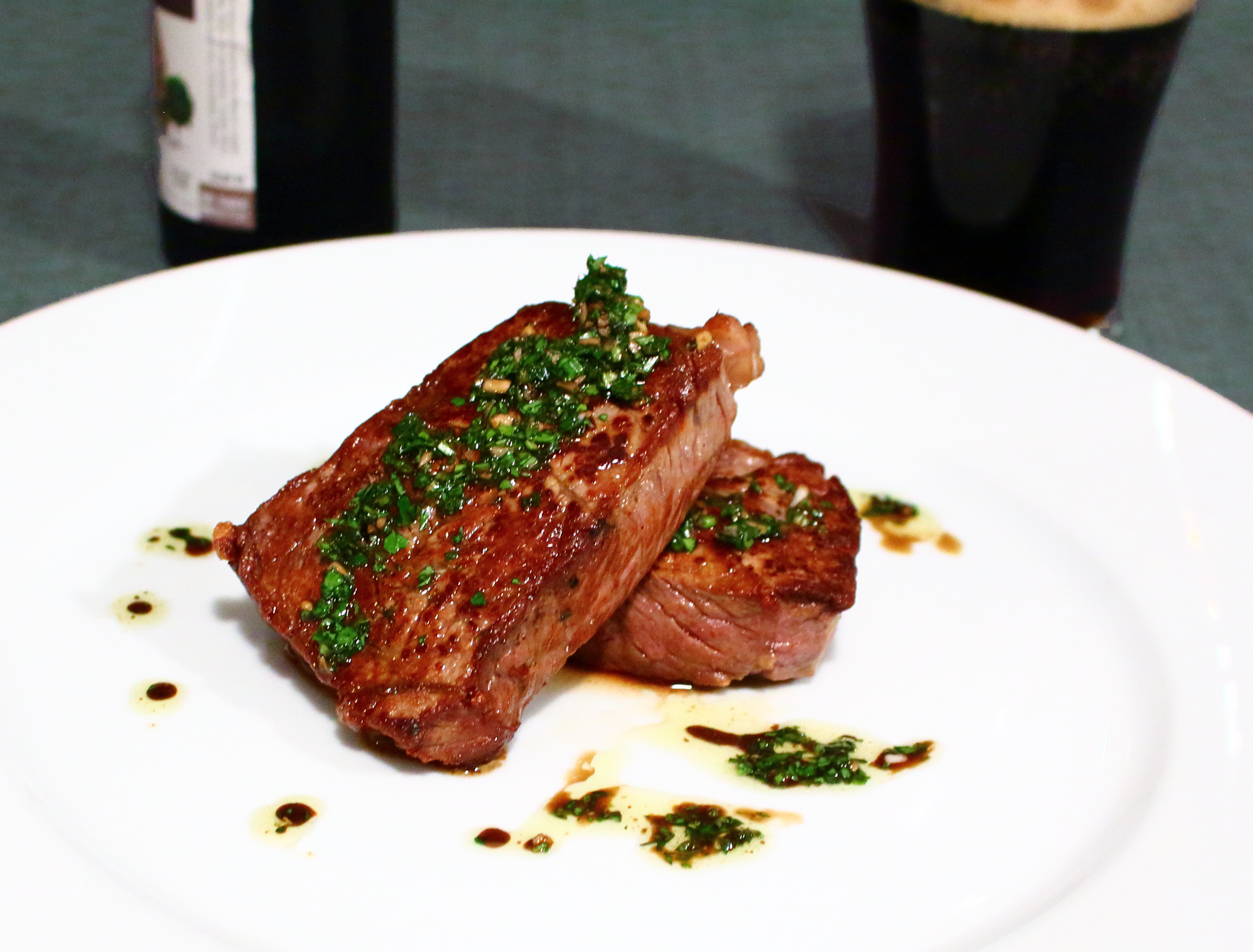 salt-drawn sirloin with parsley balsamic chimichurri