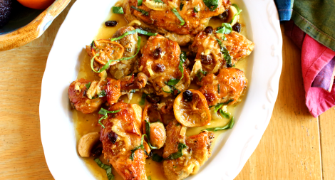 Lemon Garlic and Raisin Braised Chicken