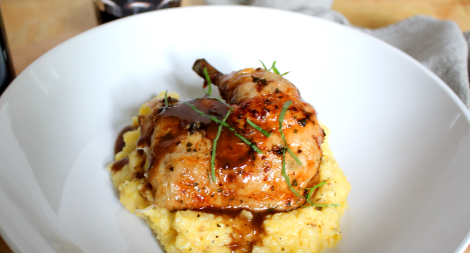 Roast Chicken with Red Wine Demi-Glace and Polenta
