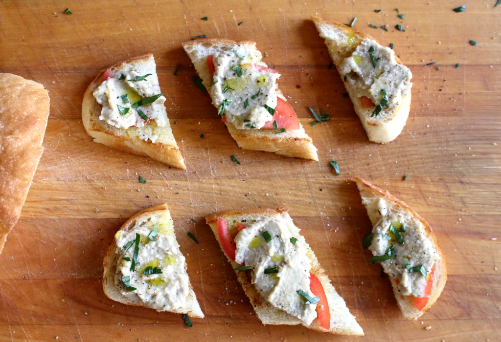 garlic parmesan eggplant crostini