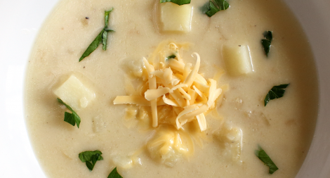 Potato and Onion Soup with Smoked Gouda