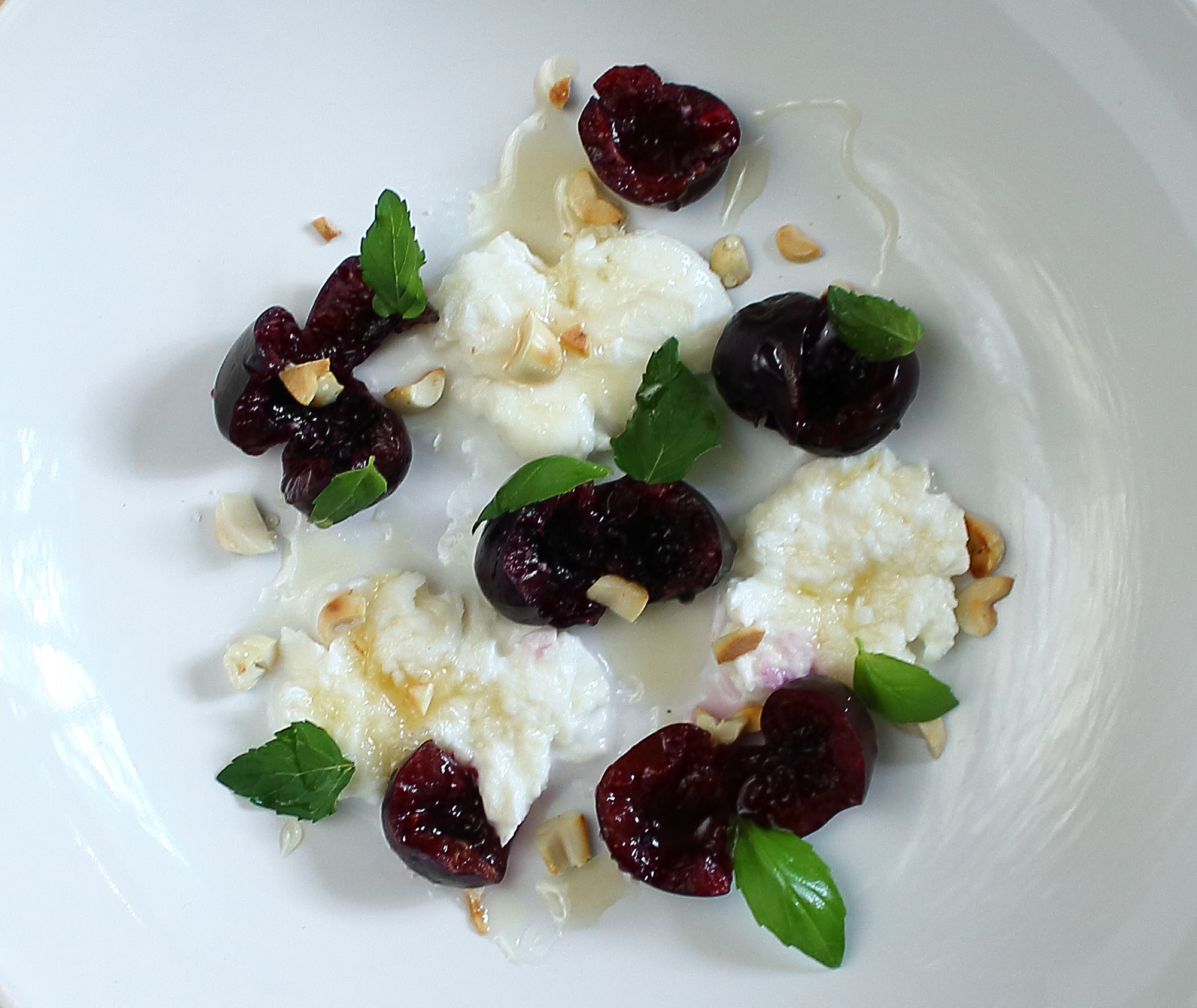 cheese and cherries with honey