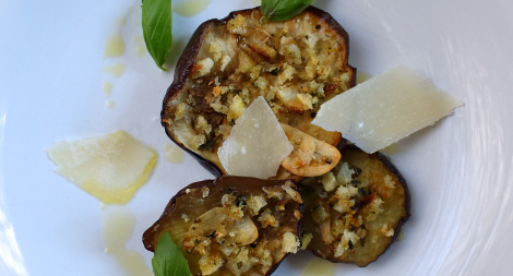Baked Eggplant with a Basil Breadcrumb Gremolata