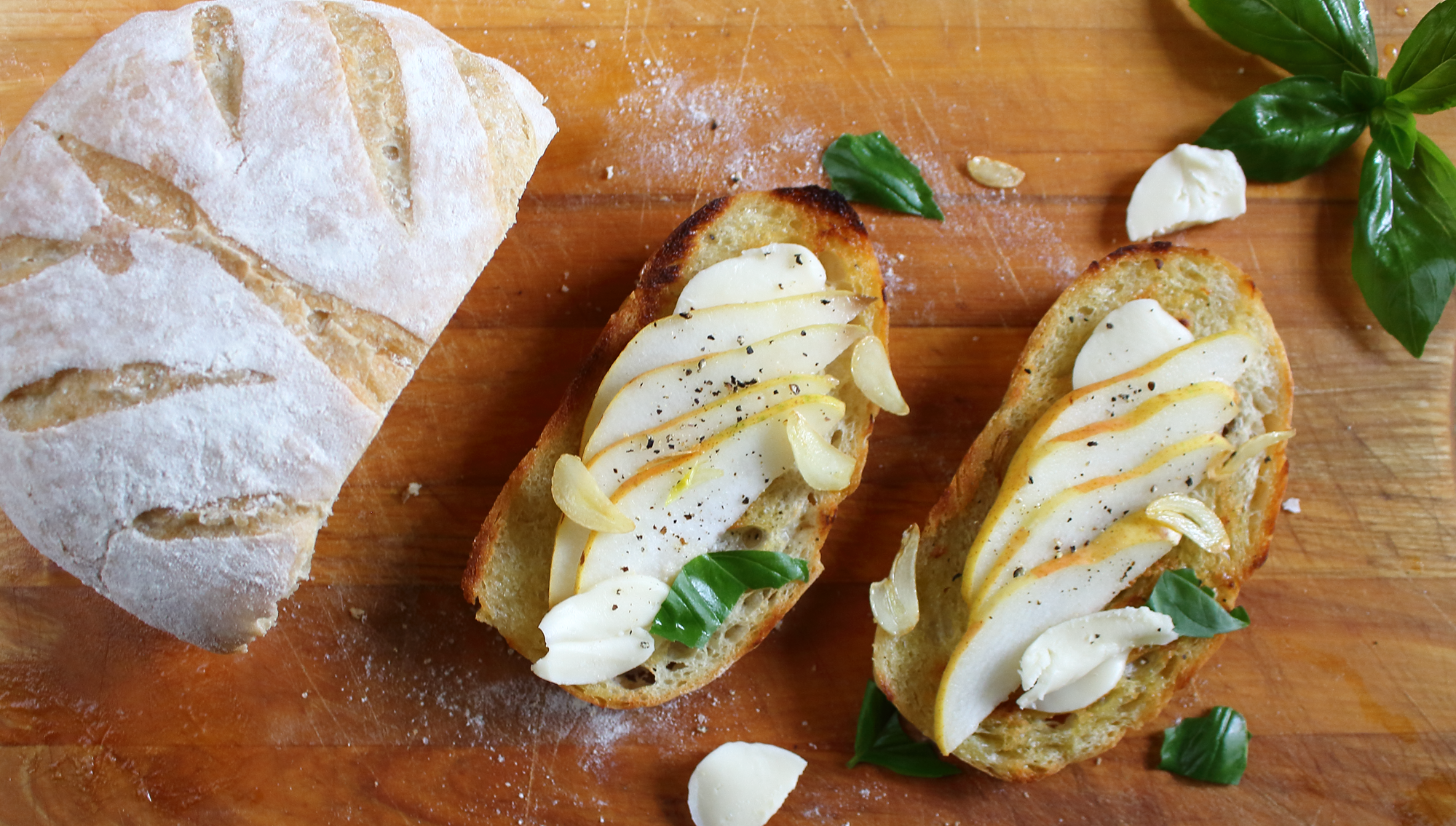 pear and cheese open-faced sandwich